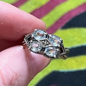 VTG Art Deco Style TMA Thailand Aquamarine Sterling Silver 925 Size 6 Ring